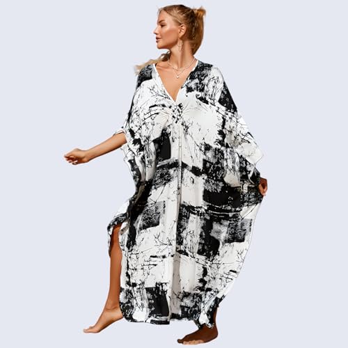 Image of Miss Lavish London Long Kaftan Dress for Women - Summer Printed Plus Size Maxi Caftan, Swimwear Coverup, Lounge Party Dress, Hawaii Vacation Outfit