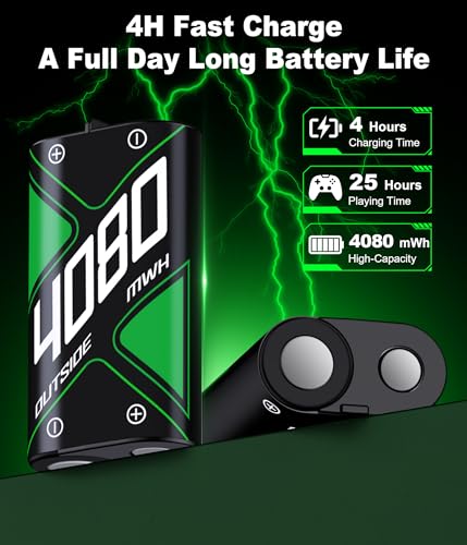 upgraded fast charging rechargeable battery packs with light control 4 x 4080mwh for xbox batteries with charger dock for xbox series xs one sxelite controllers christmas accessory