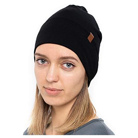 menique Women's Slouchy Beanie Warm Ski Hat 100% Merino Wool (One Size, Black) Cover