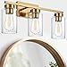 A1A9 3-Light Bathroom Vanity Light, Modern Brushed Gold Wall Lights with Clear Glass Shades, Bathroom Wall Sconce Lamp for Mirror Living Room Bedroom Hallway