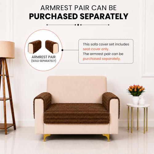 Image of Homerz Premium Rabbit Fur Sofa Cover with Anti-Skid Backing, Soft Plush Fabric Sofa Protector for Living Room Furniture (Brown, 1 Seater, Only Seat Cover)