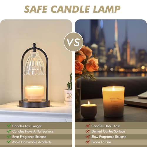 GyroVu Candle Warmer Lamp with Timer, 3-Level Dimmable Candle Lamps Vintage Glass Shade, Candle Warmer Light Wax Melt Warmer for Scented Wax, Black Warmer Lamp for Women Home Decor (2 Bulbs Included)