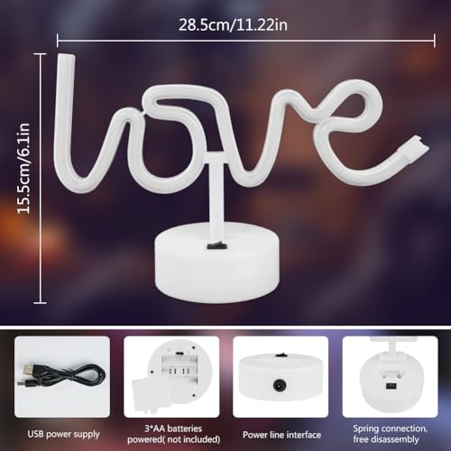 HOTUT Love LED Neon Light - USB or Battery Powered LED Neon Sign for Valentine'Day and Christmas, Perfect as a Bedroom Night Light for Girls or Living Room - Image 3