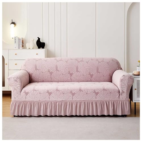 HLHLH Fundas De Sofá Terciopelo Elásticas con Falda Volantes,1 2 3 4 5 Plazas Antideslizantes Jacquard Universal Protector Muebles Lavable for Salón(Pink,145x185CM)