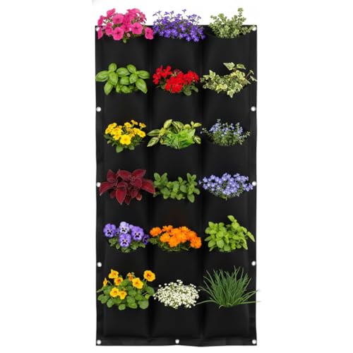 WFIST Vertical Hanging Planter Bag, Breathable Felt Wall Garden Planter with Metal Grommets, Indoor/Outdoor Space-Saving Herb & Flower Growing Pouch (18-Pocket)
