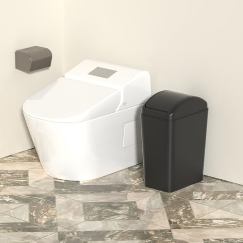 Image of Farmoon 16 L /4 Gallon Slim Plastic Trash Can, Swing Lid Garbage Bin, Black
