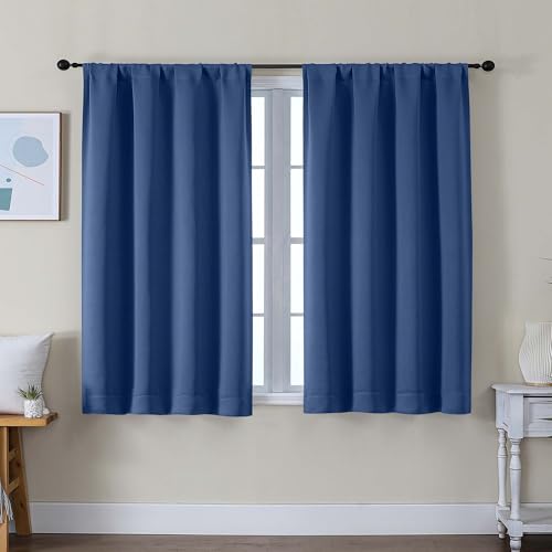 Image of Simplebrand Ava Royal Blue Short Blackout Curtains for Bedroom 45 Inches Long 2 Panels Set, Solid Thermal Insulated, Energy Saving Window Treatment Curtains Blackout Drapes, W40 x L45 Inch, Royal Blue