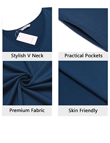 Ekouaer Womens, Nightgown Nightshirt, Soft V Neck Sleepwear, Short Sleeve Nightwear, Casual Long Loungewear, Navy Blue, Medium #TOP3