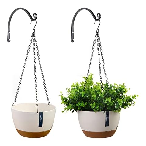 JSVER 2 Packs 8.2 Inches Plastic Hanging Planter Hanging Planters for Indoor Plants, Hanging Plant Pot with Drainage Hole, Iron Chains and 2 Metal Hooks for Home, Garden Cover