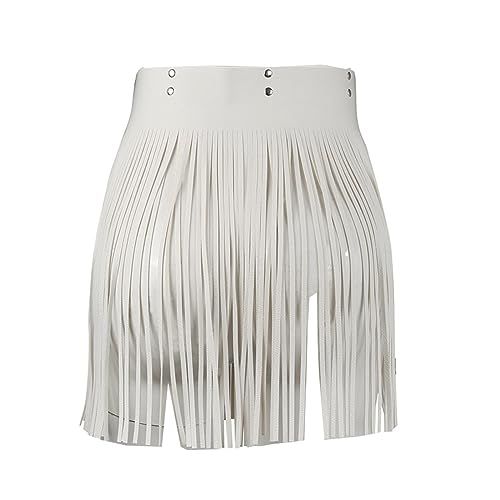 Women's Faux Leather Fringe Skirt Double Waist Belt Dress Pants Tassel Rave Dance Punk Clubwear2