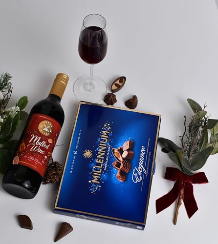 Food Hamper - Premium Festive Treats Hamper For Couples, Friends, Family - With Mulled Wine Bottle, Mince pie, Assorted Chocolate, Ginger Biscuits and Nuts - For Men Women Sharing