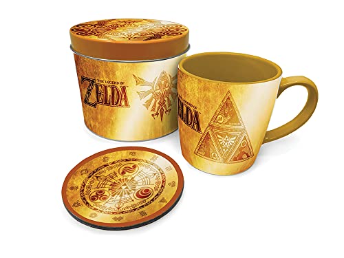 Legend of Zelda Geschenkset mit Tasse und Untersetzer in wiederverwendbarer Geschenkdose, offizieller Merchandise-Artikel