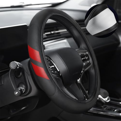 Leather Steering Wheel Cover Compatible with Dodge Challenger Charger Durango Avenger Ram (red)