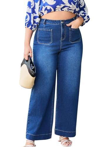 Women's Wide Leg Jeans and Straight Leg Jeans with High Waist, Denim Pants Available in Ankle and Standard Lengths （Regular）