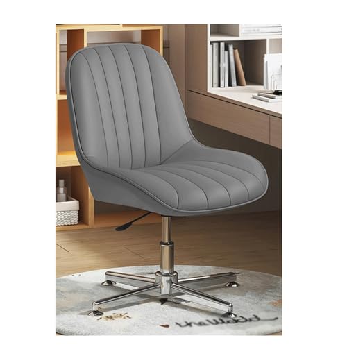 Silla de oficina ergonómica moderna sin brazos, altura ajustable, de cuero, acolchada, sin ruedas, respaldo mediano, ideal para uso doméstico y maquillaje, soporta hasta 150 kg