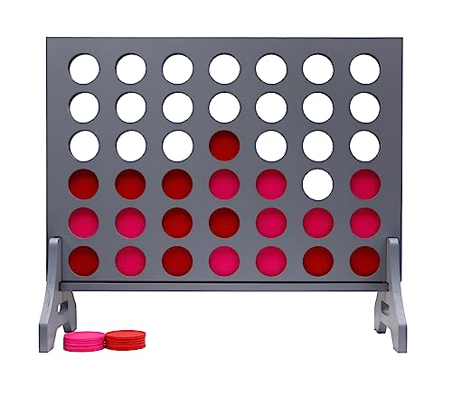 Image of Giant 4 in a Row Game for Family & Adults - Tailgating Pros Jumbo Grey Wooden Four in a Row Indoor & Outdoor Yard Game for Family Party Fun, Portable Activities for Patio, Backyard, and Camping
