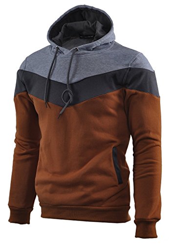 Mooncolour Mens Novelty Color Block Hoodies Cozy Sport Autumn Outwear, Brown, US Medium