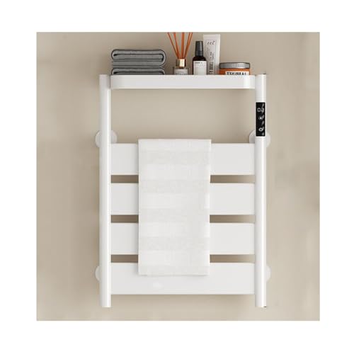 Secador de Toallas Blanco de 42 Pulgadas, línea Derecha, para secar Toallas, Albornoces y Mantas. Toallero calefactable con Temporizador y Estante Superior, Montaje en Pared para baño.