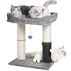 Cat Tree Tower for Large Cats Cat Scratching Post with 20×15.7”Wide Top Bed, Self Groomer, Thick Scratch Post [Dia=4.5”] and Danging Ball Great for Indoor Cats-Large Grey