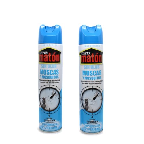 VINFERMATON – Insecticida Moscas y Mosquitos Sin Olor Pack 2×600 ml | Spray Eliminador Insectos Voladores Interior y Exterior | Acción Inmediata Profesional | 100% MADE IN SPAIN