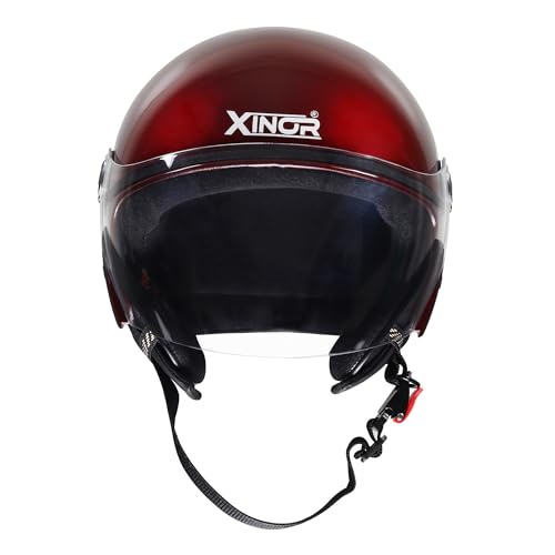 Image of Buff Open Face Helmet for Men & Women | ISI Certified is 4151 | Lightweight Bike Helmet with Clear Visor & Adjustable Strap for Scooter Motorcycle - Medium