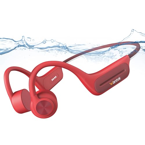 Wantek Auriculares de conducción ósea, auriculares inalámbricos de natación Bluetooth 5.3, auriculares deportivos IP68, impermeables, auriculares integrados de memoria de 32 GB, auriculares abiertos