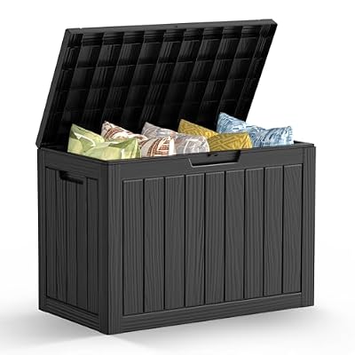 Mars Villa 45 Gallon Deck Box, Resin Outside Storage Box Waterproof for Patio Furniture Pillows, Pool Supplies, Gardening Tools, Indoor and Outdoor, Weatherproof and UV Resistant, Black