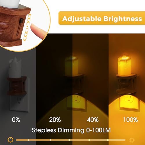 Image of L LOHAS LED Night Light, Flameless Candle Night Light, 2 Pack | 3 Lighting Model, Dusk to Dawn Sensor, 0-100LM Brightness Dimmable, Amber Light,Vintage Nightlight for Adults Hallway Bedroom