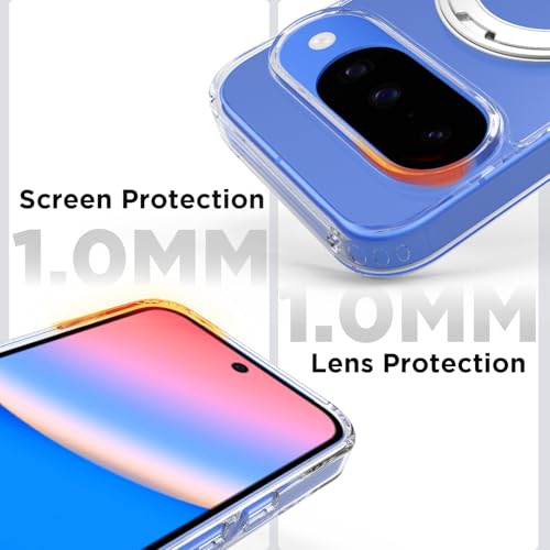 Image of RIGGEAR Shockproof Clear Hybrid Armor 360 Rotating Magnetic Ring Stand Back Cover Case Compatible with MagSafe Accessories for Google Pixel 10 / Pixel 10 Pro (Transparent PC + TPU Bumper)