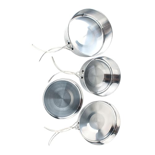 Abaodam 4pcs Stainless Steel Cookware Set Durable Portable Cooking Pan for Camping Hiking Outdoor Cooking Lightweight Kitchenware for People Essential Camping Accessories