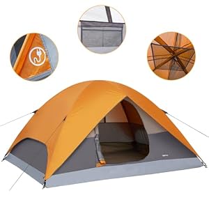 Amazon Basics Dome Camping Tent with Easy Setup for Hiking and Backpacking, Portable Two-Person, Rainfly and Carry Bag, Orange and Grey — photo 2 of 6