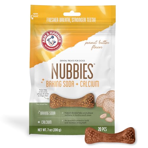 Arm & Hammer for Pets Nubbies Dental Treats for Dogs with Baking Soda and Calcium, Treat Chews Help Fight Bad Breath, Plaque & Tartar without Brushing, Peanut Butter, 20 Pcs (Packaging may vary)