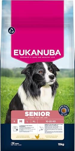 Eukanuba Senior Hundefutter mit frischem Huhn für mittelgroße Rassen, Premium Trockenfutter für ältere Hunde, 15 kg