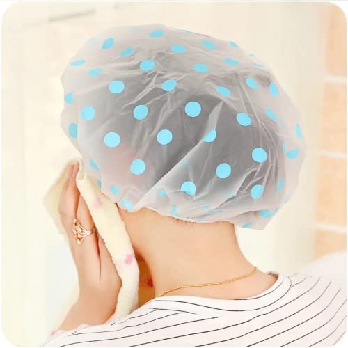 Waterproof Shower Cap,6Pcs Dot Plastic Shower Caps Reusable Elastic Large Shower cap for Women Long Hair