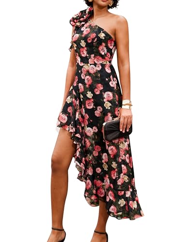 Image of GRACE KARIN Womens Summer One Shoulder Sleeveless Dresses Floral Flowy Ruffle High Low Wedding Guest Maxi Sundresses