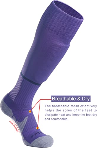 Aptesol Youth Cushion Soccer Socks Knee High Multiple Sizes/Color Team Sport Socks For Boys Girls Men Women [3-Pack Purple,L] #TOP4