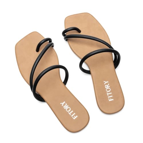 Image of FITORY Women's Cross Strap Flat Sandals,Fashionable Toe Ring Thong,Open Toe Slide Shoes for Summer Size 6-11