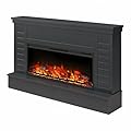 Ameriwood Home Hathaway 64 Inch Electric Fireplace with Mantel, Replaceable Fireplace Insert Heater, Remote Control, Timer, Realistic Log and Flame Effect, for Living Room or Bedroom, Black