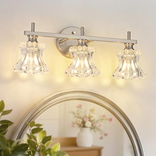 Image of Brused Nickel Bathroom Light Fixture 3-Lights Vintage Vanity Lights