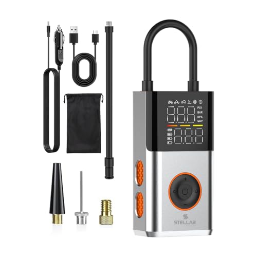 Image of Stellar Drive TP-X1 Tyre Inflator for Car, Bike, Motorcycle, Sports Ball | 70W Motor | Smart LCD Display | Auto Shut-Off | LED Flashlight | 12V Cordless Air Pump Compressor | 150 PSI