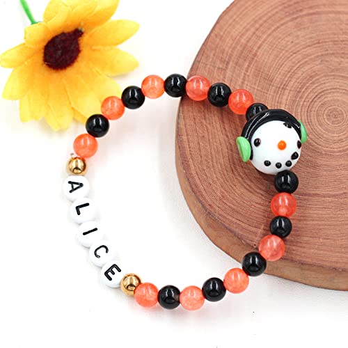Image of Uloveido Black Orange Jade Charms Halloween Bracelets All Saints' Gift - DIY Customized Name Beaded Bracelet