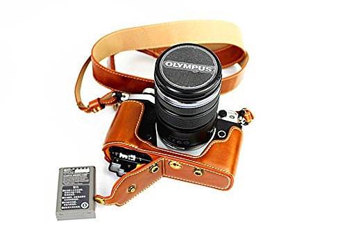 Olympus E-M5 Mark Ii Case, Bolinus Handmade Pu Leather Fullbody Camera Case Bag Cover For Olympus Om-D E-M5 Mark Ii (Fit 12-40Mm Or 40-150Mm Lens) Bottom Opening Version + Neck Strap - Brown #TOP4