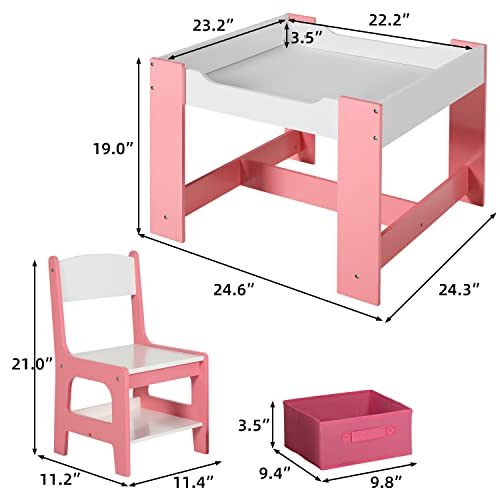 Coewske Kids Activity Wooden Table And Chairs Set With Storage Baskets Detachable Blackboard Includes 2 Seats And 1 Table For Playing,Reading,Drawing,Arts & Crafts And Entertainment (Pink) #TOP6