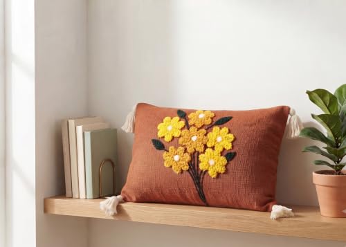Image of Furnistitchs Boho Rectangle Cushion Cover 12x20 inches | Handmade Decorative Throw Pillow Case | Bohemian Home Decor Sofa Bed Cushion Cover Living Room Bedroom (1, Rust Bouquet, 12x20 inches)