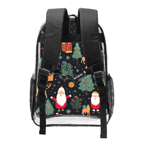 Christmas Deer Santa Claus Print Work Travel Stadium Events Transparent Backpack PVC Clear Bag Large Side Pockets2