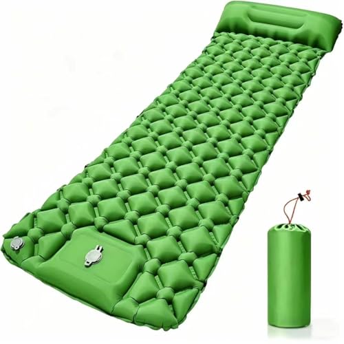 YGVQN Colchoneta de Camping con Bomba de Pie y Almohada, Resistente al Desgaste Ultraligero, Impermeable y Térmica, Autoinflable Plegable Portátil, Ideal para Senderismo, Acampada, Playa y Festivales