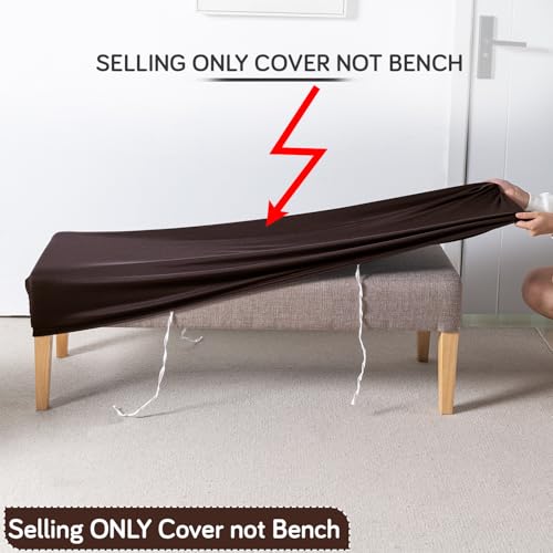 Image of HOKIPO 'SereneSolids' 140 GSM Polyester Blend Stretchable Dining Bench Slipcover, Coffee (AR-6245-CFE)