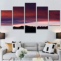 SIGNWIN 5 Panel Canvas Wall Art Sunset in The Mountains for Home Decorations Ready to Hang - 60