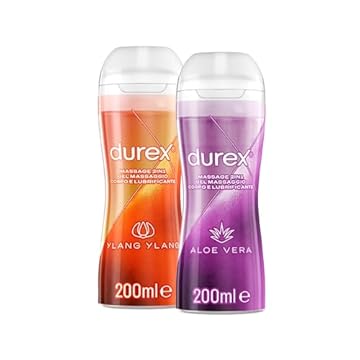 Durex Massage 2 in 1, Lubrificante Sessuale Intimo a Base d'Acqua, Gel Lubrificante per Rapporti Intimi, Ylang Ylang 200 ml e Aloe Vera 200 ml
