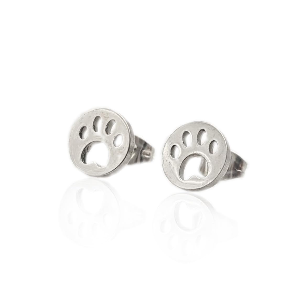 JoyaDOG Pendientes de Mujer Niña Acero Huella Perro Gato, Diámetro 9mm. Regalos Originales para Mujer, hija, madre...Diseños Originales en Plata & Acero.Un Regalo que Dejará Huella